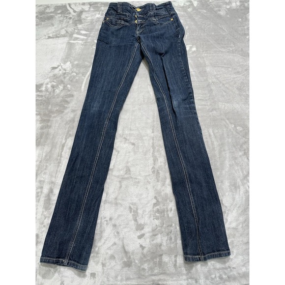 Younique Denim - Younique Jeans Women's‎ Size 1 Long Dark Wash Ankle Buttons Low Rise Skinny Leg